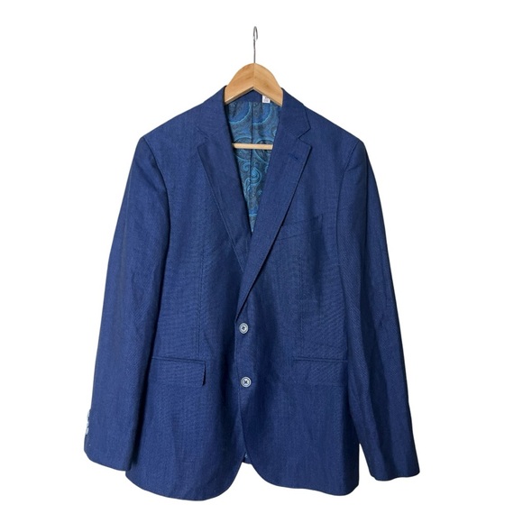 Robert Graham Blue Linen Cotton Blazer Jacket 44 40 - Picture 2 of 6